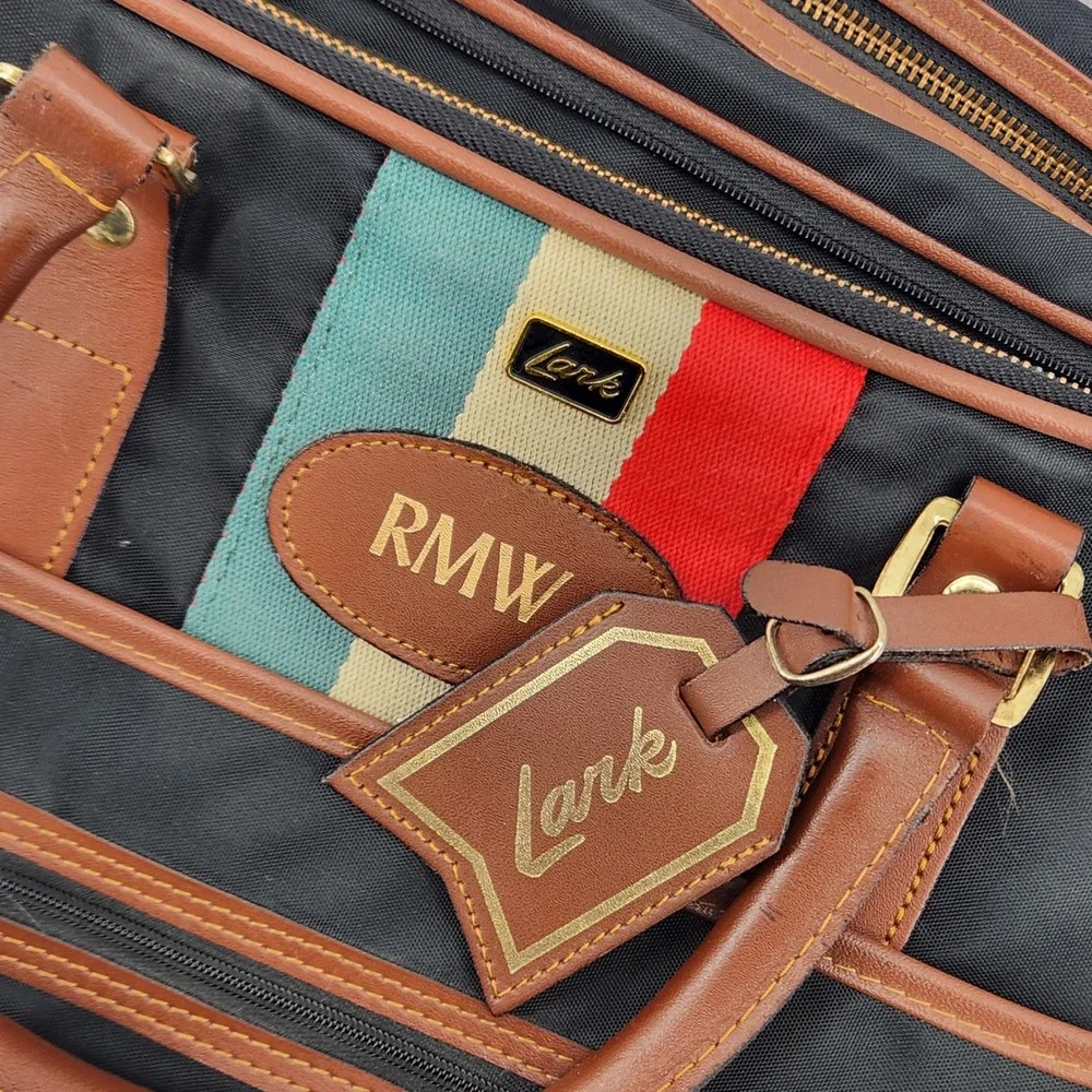 Vintage Lark Travel Bag Set Duffel Weekender Carry On Retro Stripe Luggage